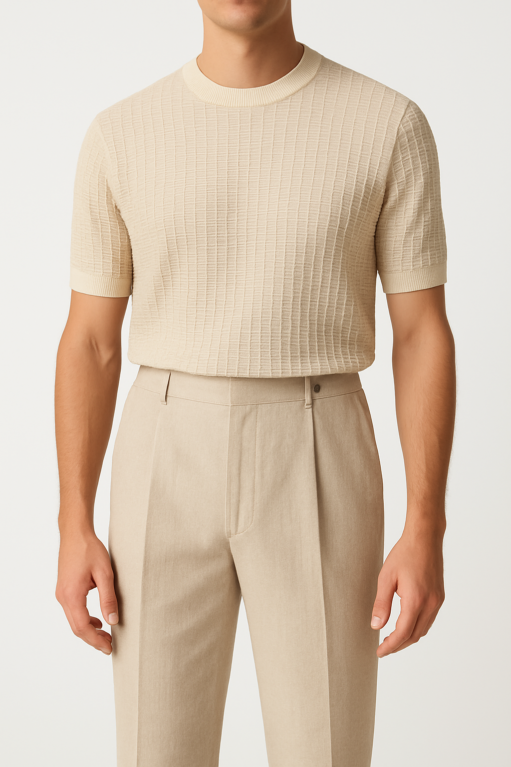 short-sleeve textured knit sweater