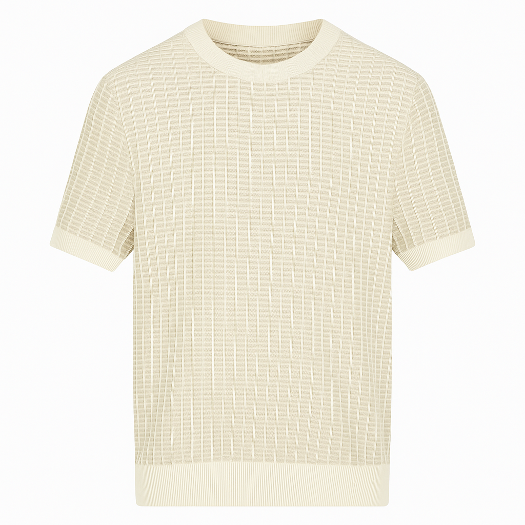 short-sleeve textured knit sweater