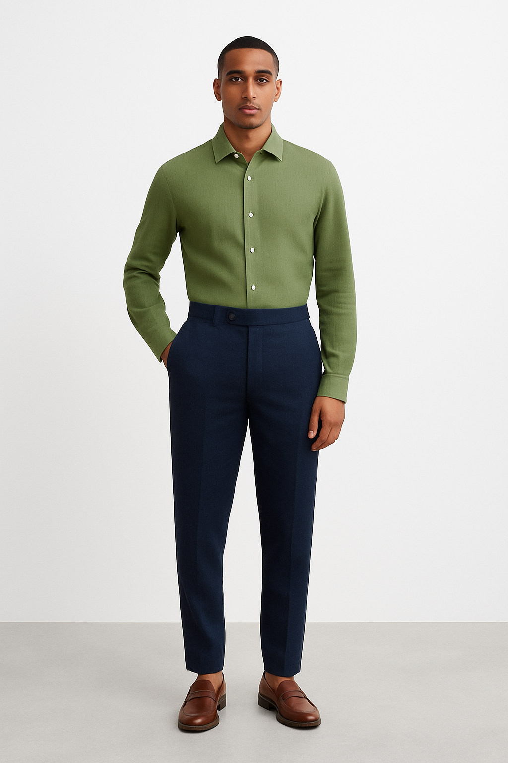 100% OLIVE LINEN SHIRT